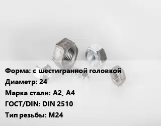 Гайка с шестигранной головкой D=24 Сталь: А2, А4 DIN 2510 М24